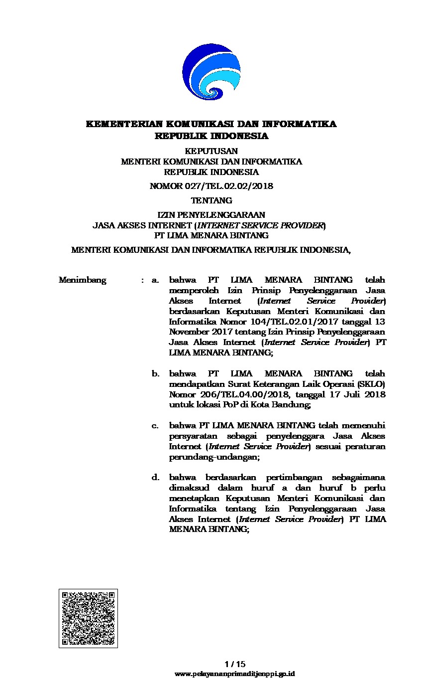 Kominfo ISP license certificate thumbnail
